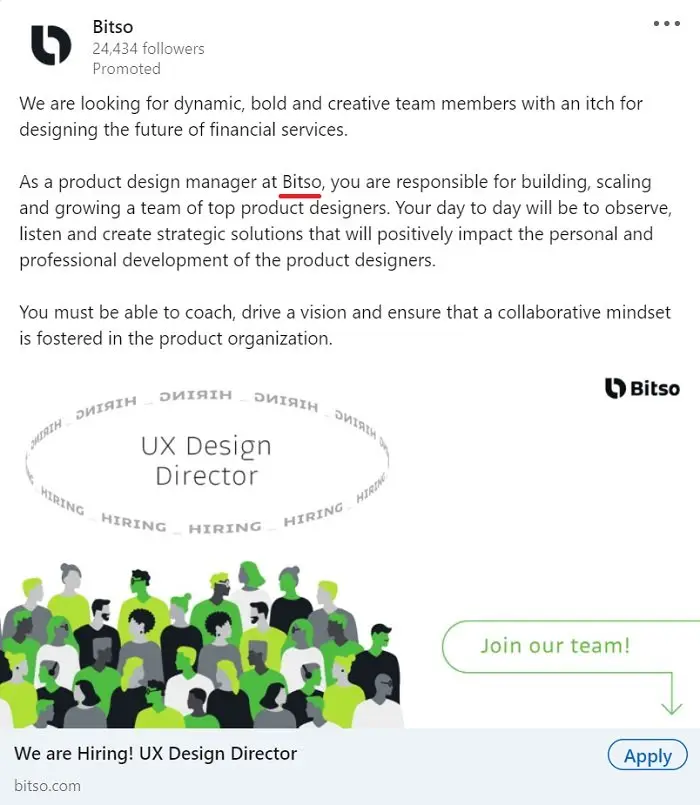Texto de anuncio de Linkedin