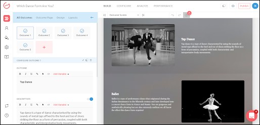 How to create fun interactive quizzes- Outcome Set up