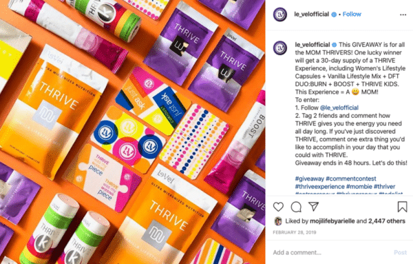 Post di omaggi virali su Instagram dai prodotti e dalle carte regalo Le-Vel Brands