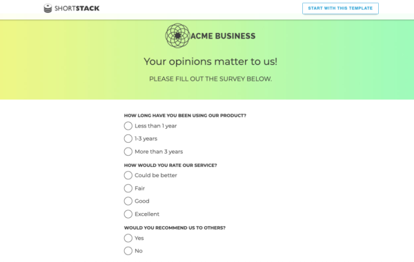 ShortStack acme business collection et application des feedbacks
