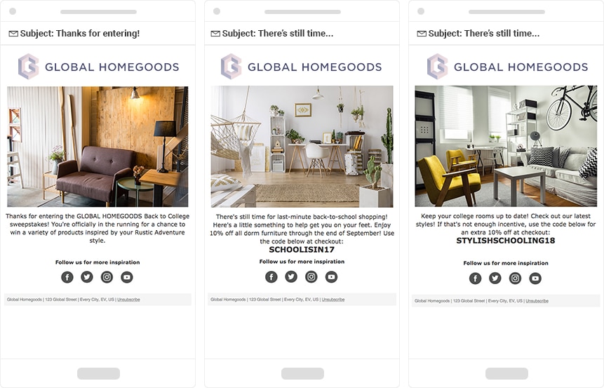 Correos electrónicos de automatización de marketing de artículos para el hogar globales