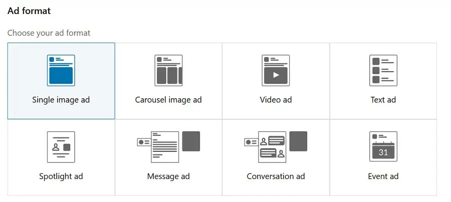 cara membuat iklan linkedin - memilih format iklan