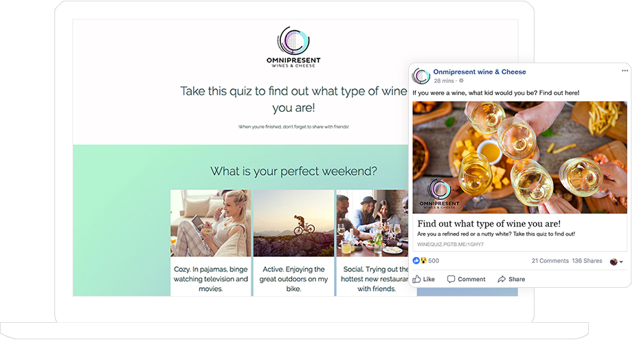 Aktualizacja statusu na Facebooku promująca quiz