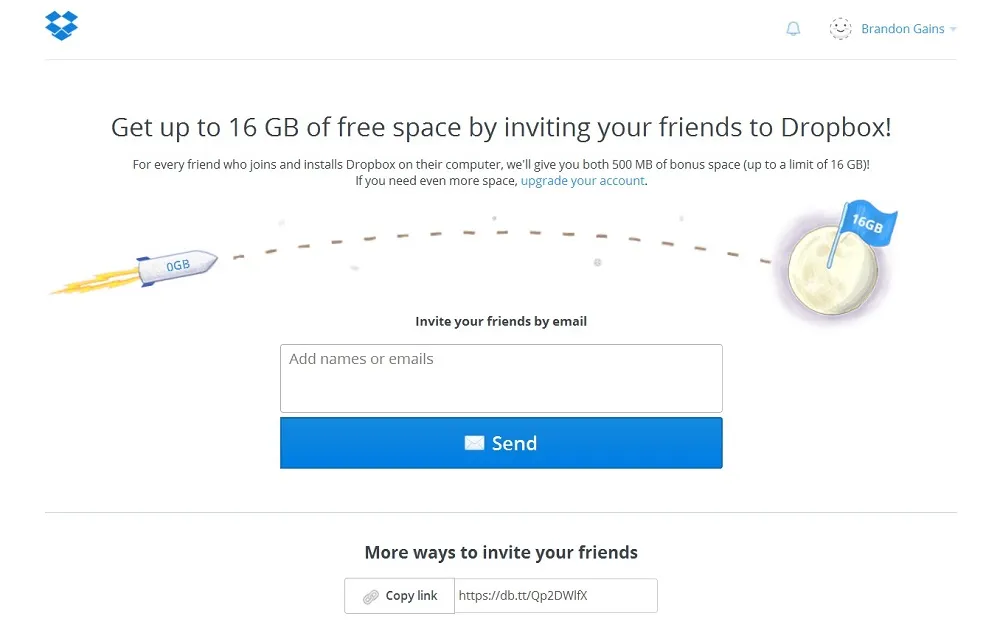 dropbox - saas 추천 프로그램의 예