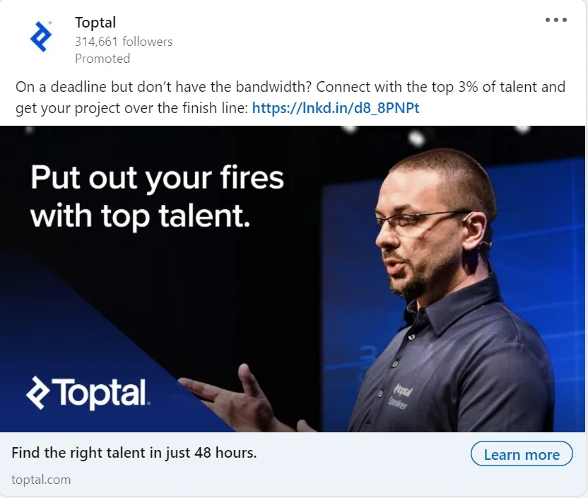 linkedin 廣告示例 - toptal
