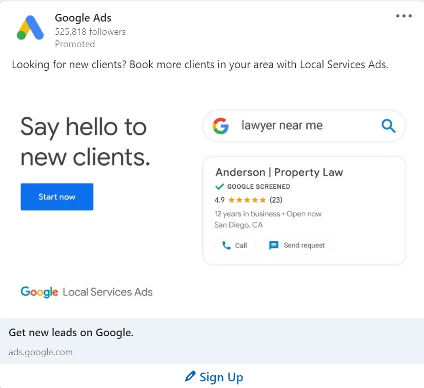 LinkedIn 廣告示例 - 谷歌廣告
