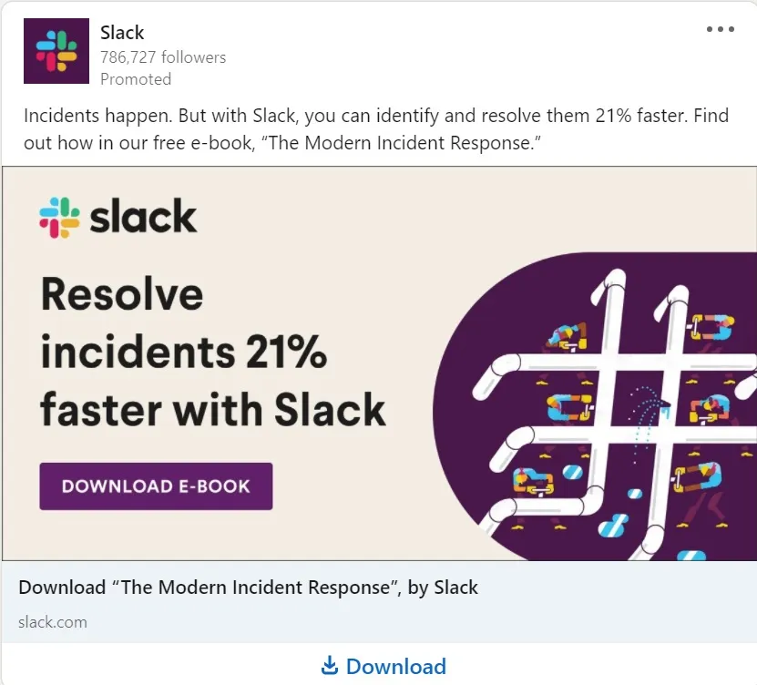 linkedin 廣告示例 - slack