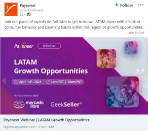 LinkedIn 廣告示例 - payoneer