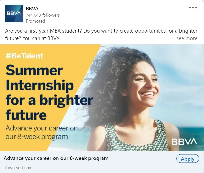 LinkedIn 廣告示例 - bbva