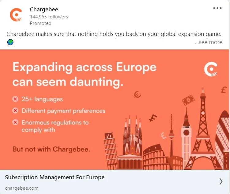 LinkedIn 廣告示例 - Chargebee