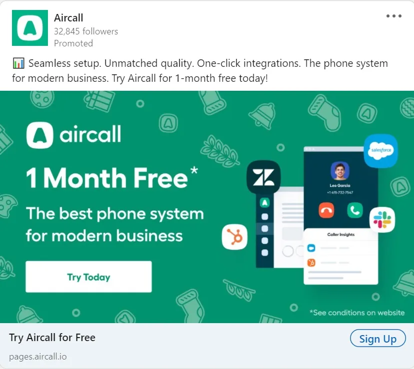 linkedin 廣告示例 - aircall