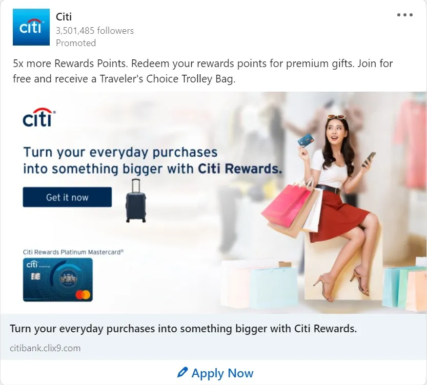 linkedin 廣告示例 - 花旗銀行