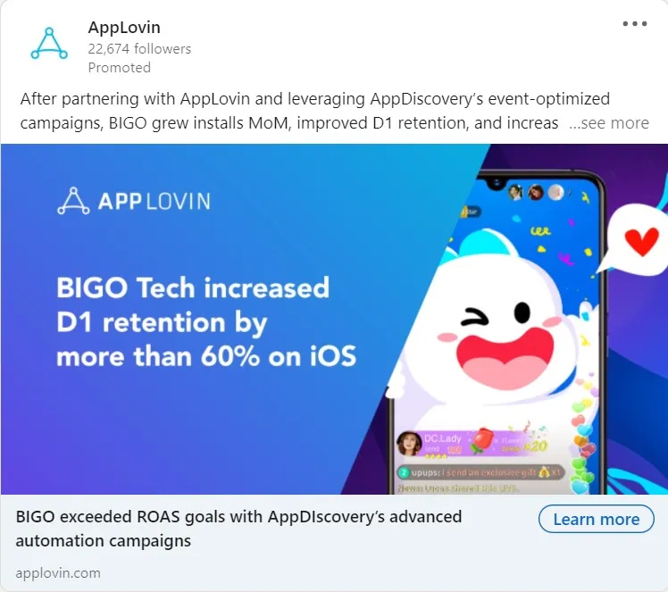 linkedin 廣告示例 - applovin