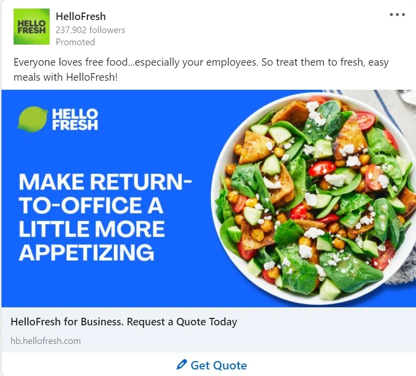 linkedin 廣告示例 - hellofresh