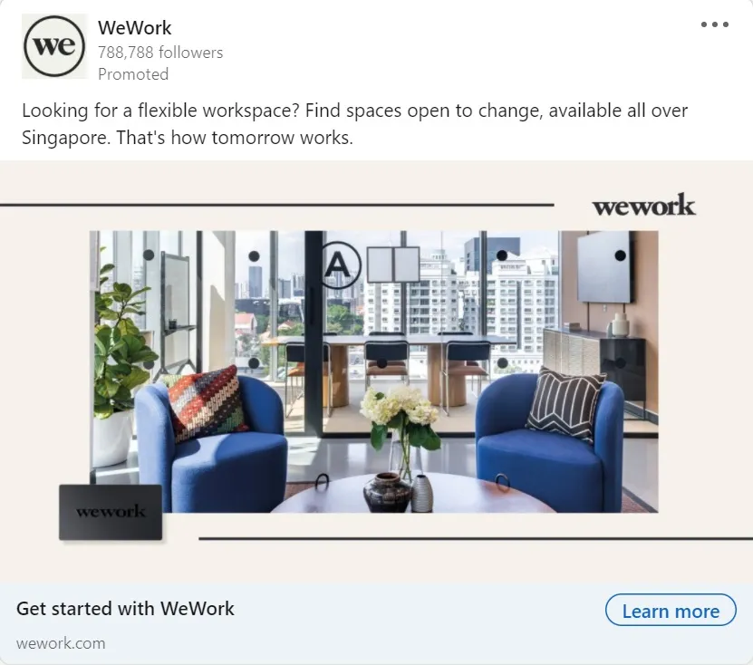 linkedin 廣告示例 - wework