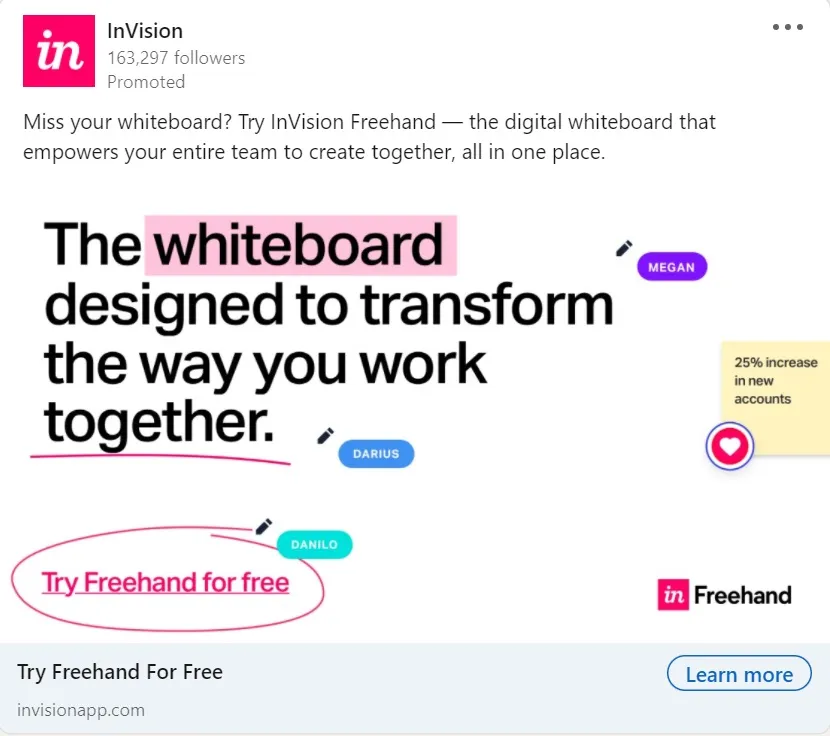 linkedin 廣告示例 - invision