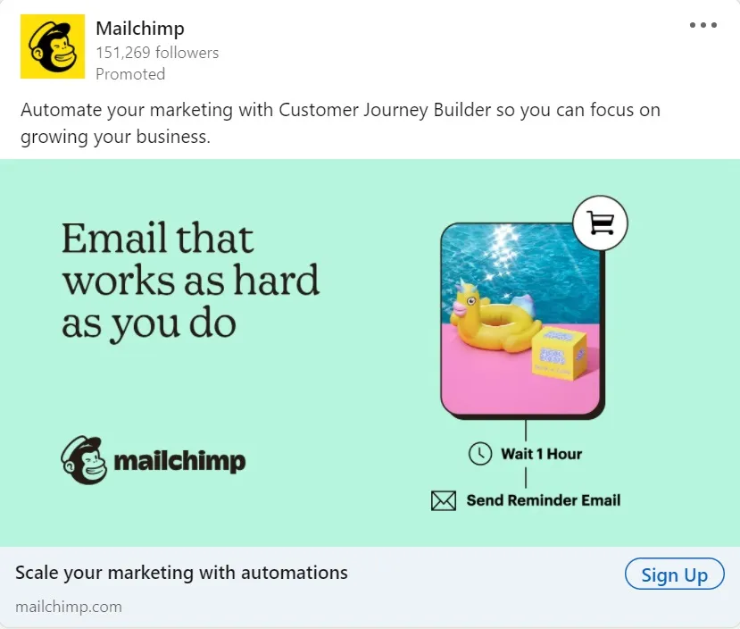 linkedin 廣告示例 - mailchimp
