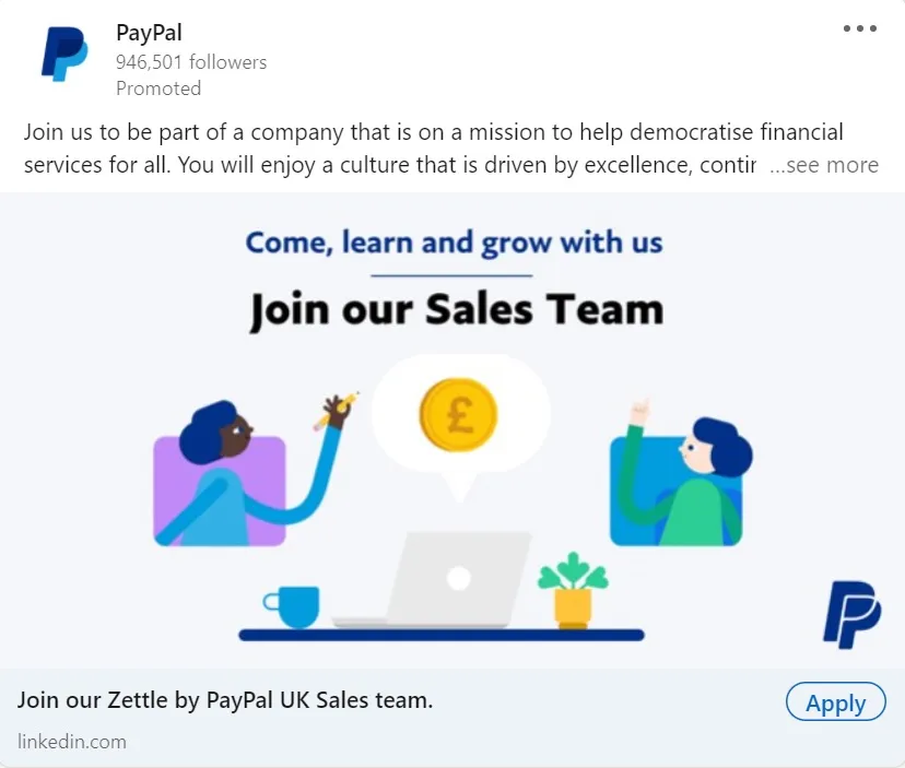 LinkedIn 廣告示例 - 貝寶