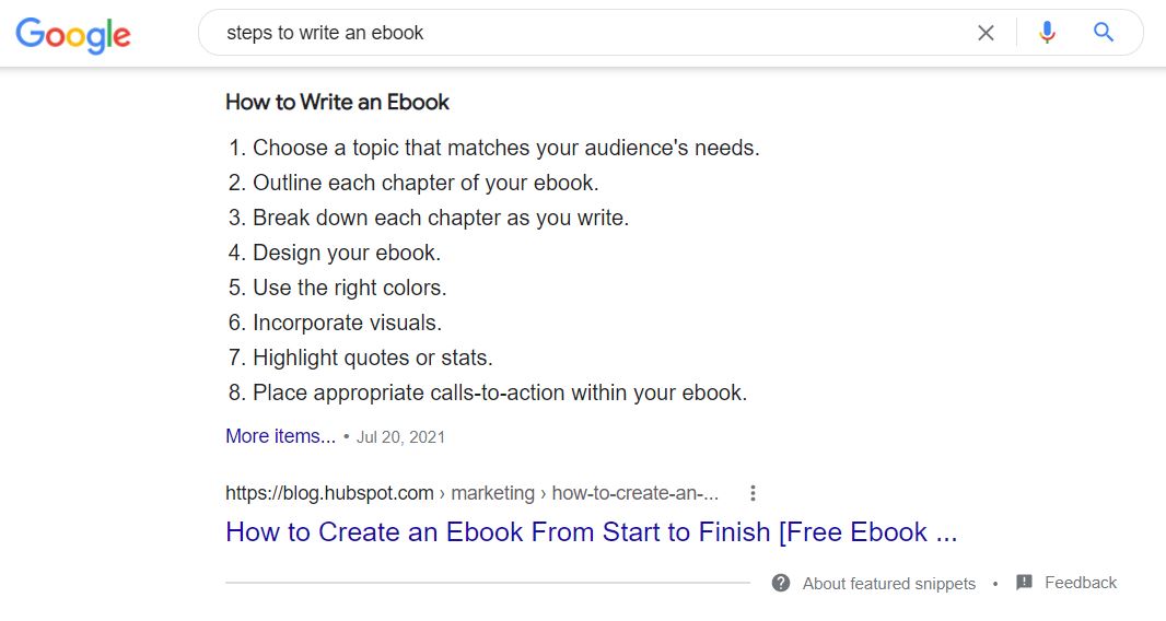 intestazioni di contenuto estratte per lo snippet in primo piano in Google