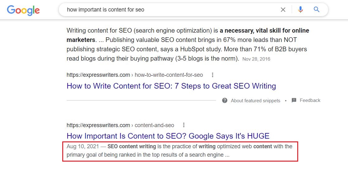 meta descrizione nella SERP di Google