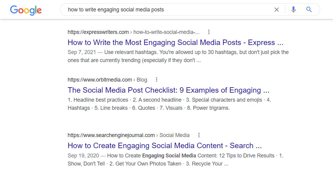 come scrivere post sui social media accattivanti SERP
