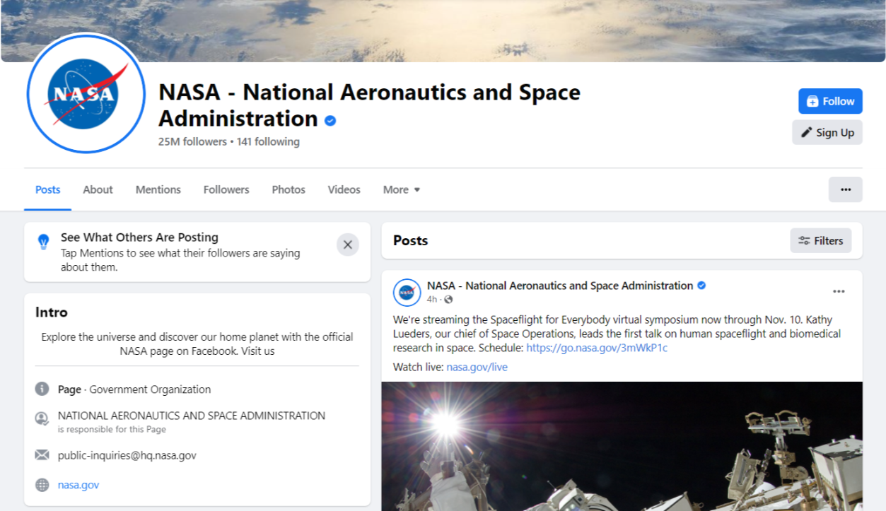 NASA-Facebook-Konto