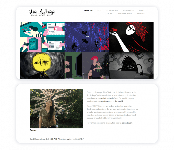 site de portfolio d'animations
