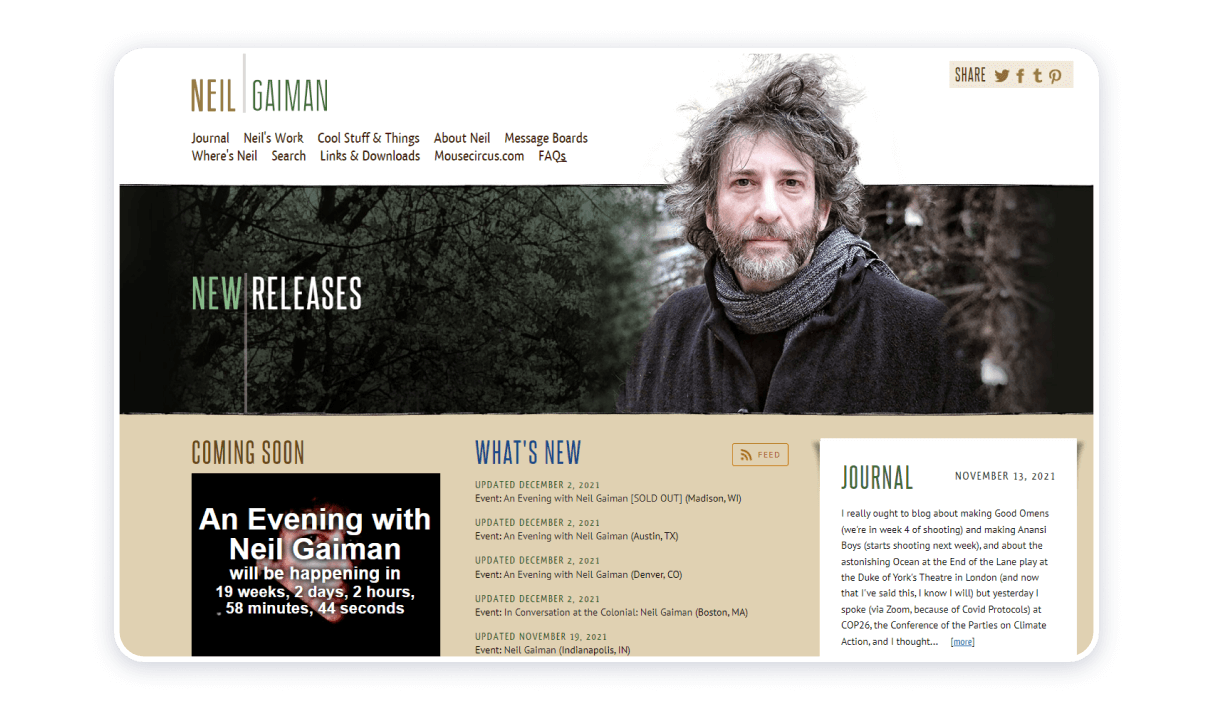 ニール・ゲイマン-ウェブサイト author website design