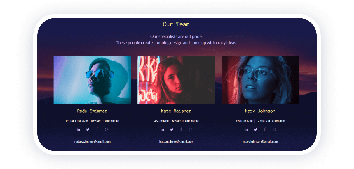 meet the team pages