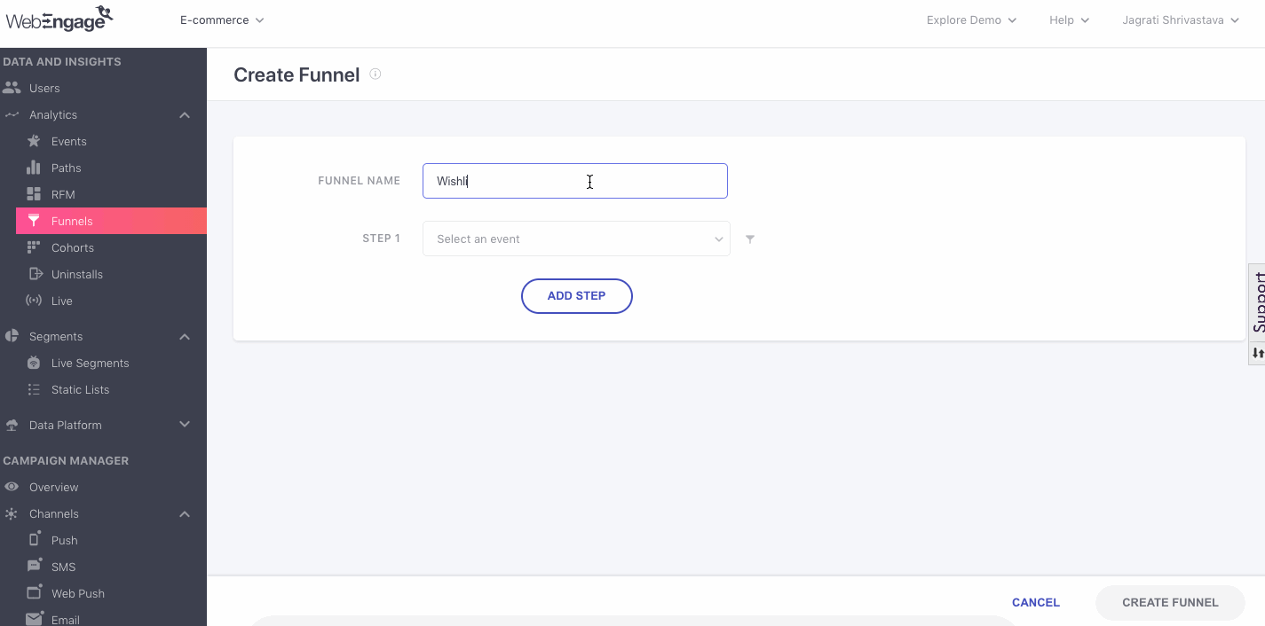 إنشاء قمع التسويق B2C بأداة أتمتة التسويق | WebEngage