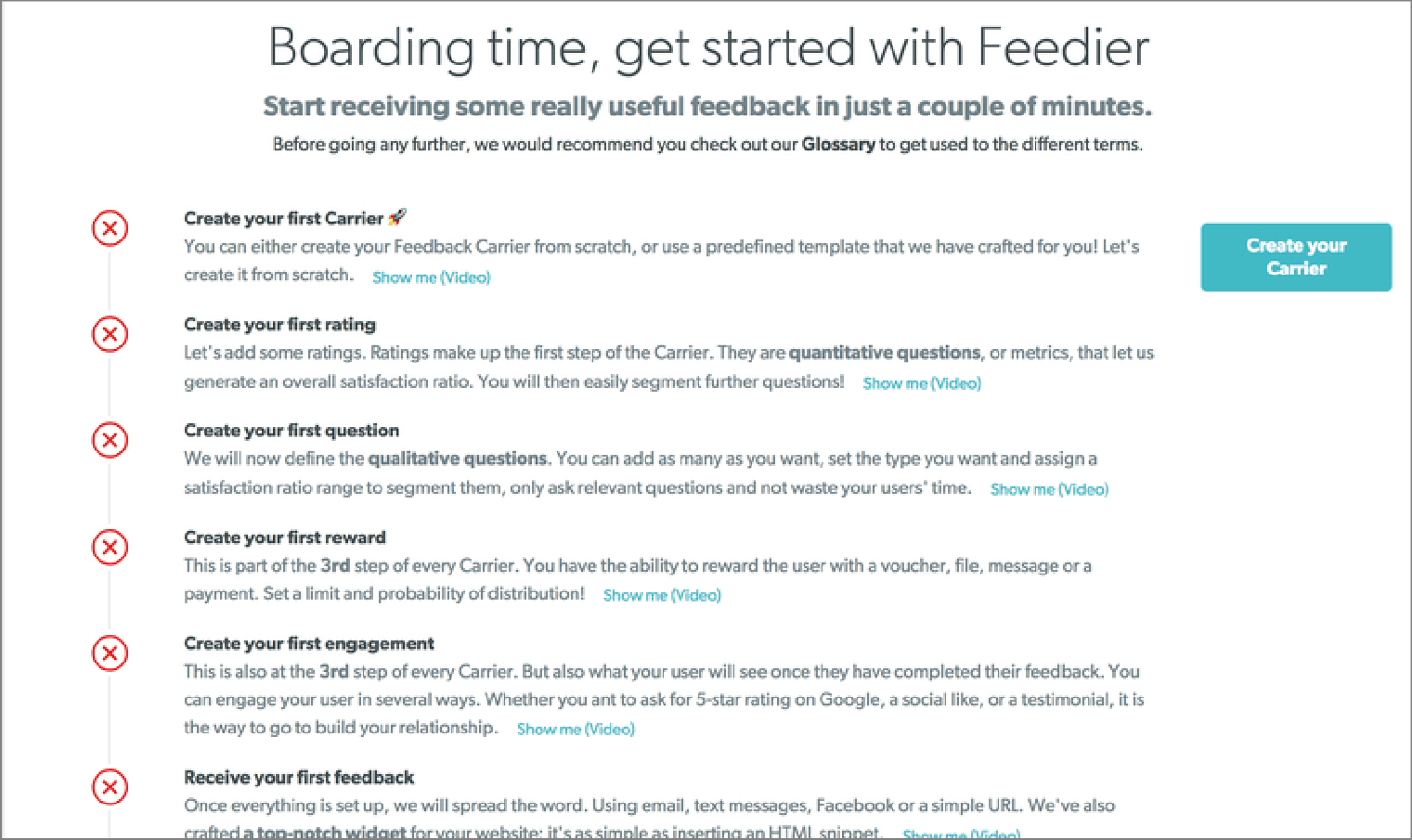 เส้นทางการเริ่มต้นใช้งานของลูกค้า Feedier | WebEngage