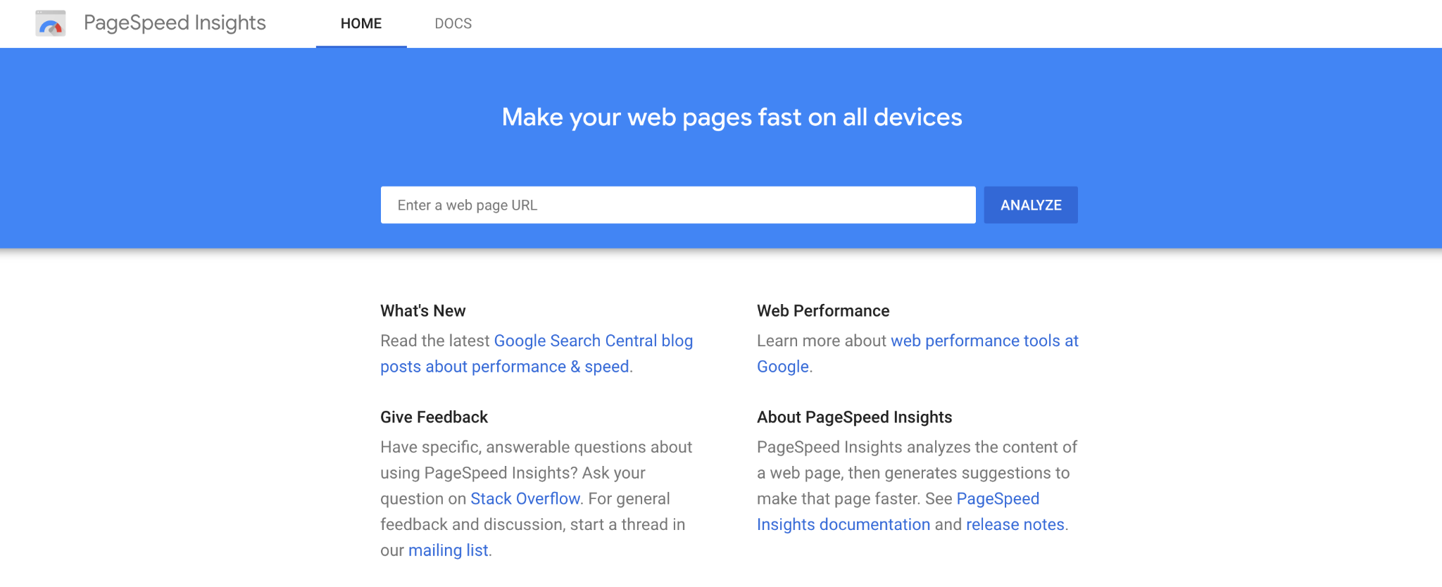 Perspectivas de velocidad de página de Google