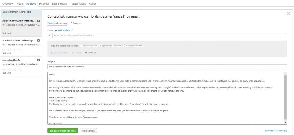 suppression-de-lien-e-mail-demande-semrush