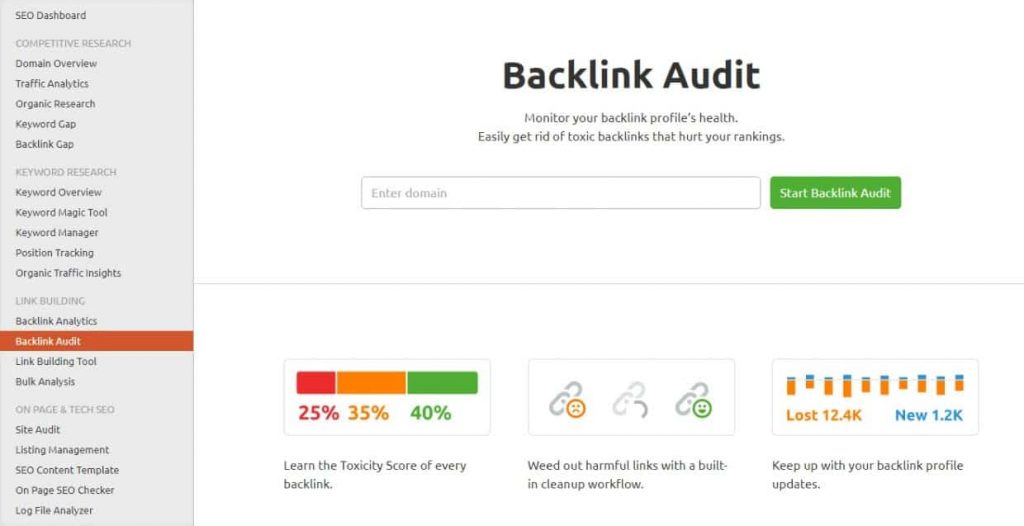 outil d'audit de backlink semrush