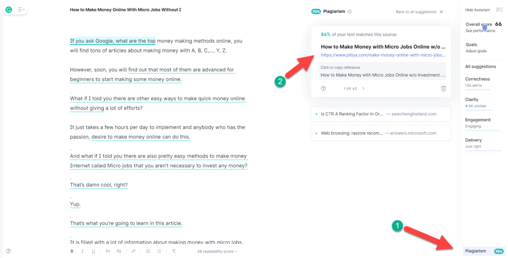 Check uniqueness of content with Grammarly