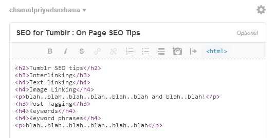 Add H Tags to Tumblr posts
