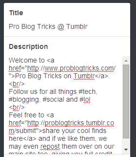 Tumblr Title and description