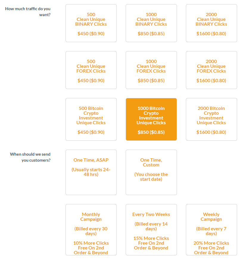 Options de calendrier de campagne Trafficforme
