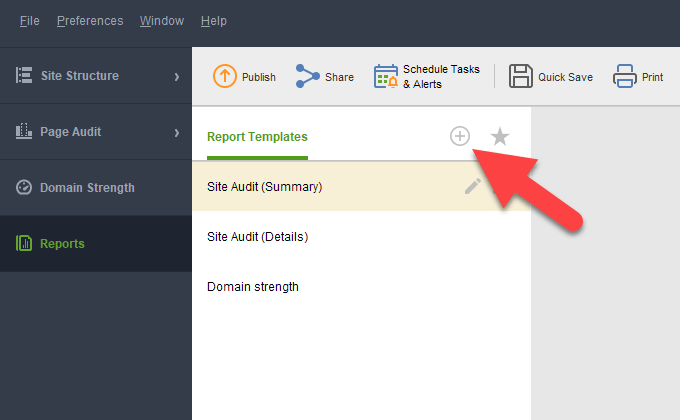 buat template laporan baru di Auditor Situs Web