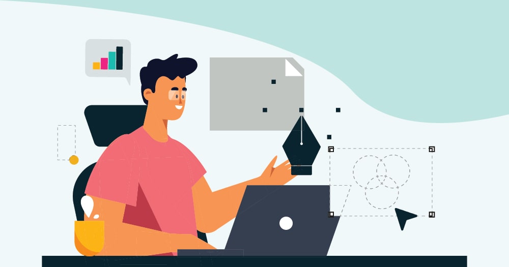 ilustrasi kerja desainer photoshop