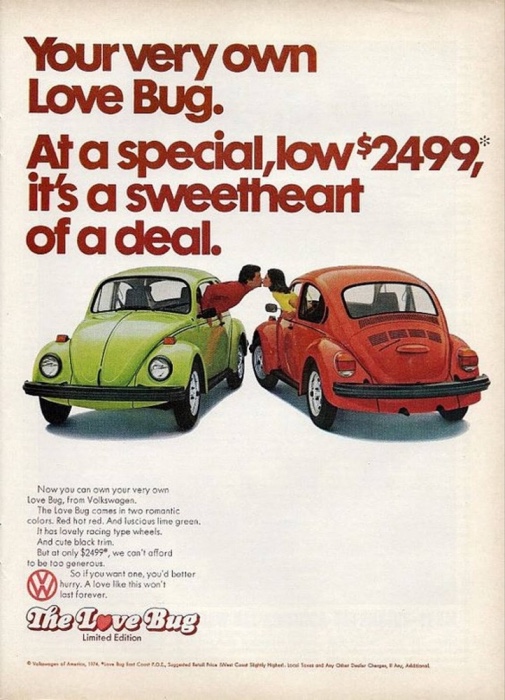 Vintage sevgililer günü reklamı Volkswagen Love Bug