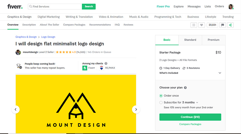 Fiverr หน้าเว็บ