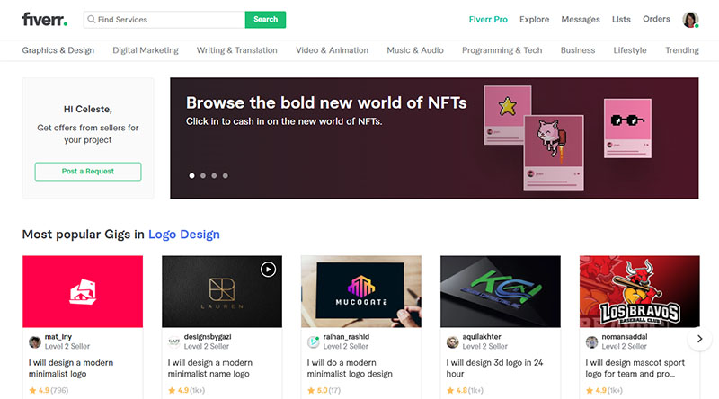 Fiverr หน้าเว็บ