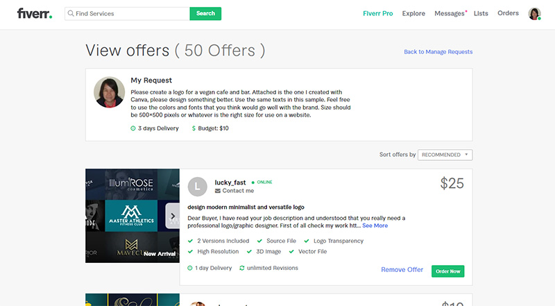 Fiverr หน้าเว็บ