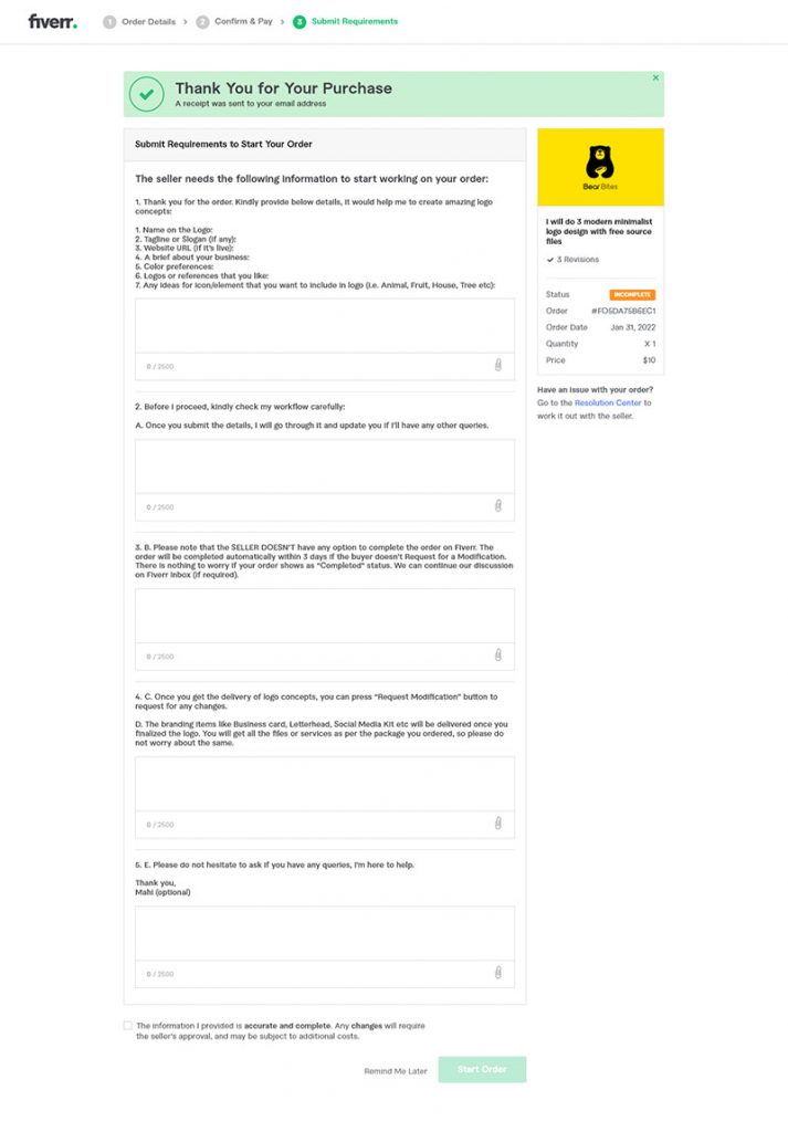Fiverr หน้าเว็บ
