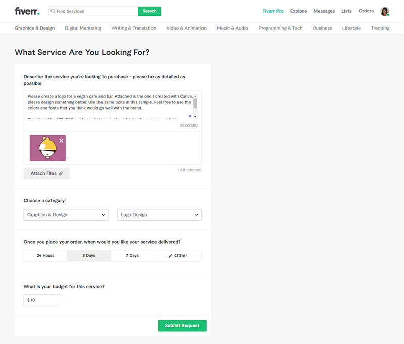 Fiverr หน้าเว็บ