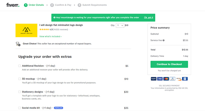 Fiverr หน้าเว็บ
