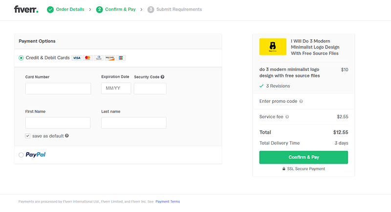 Fiverr หน้าเว็บ
