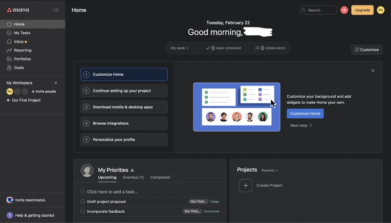 Aplikasi web Asana