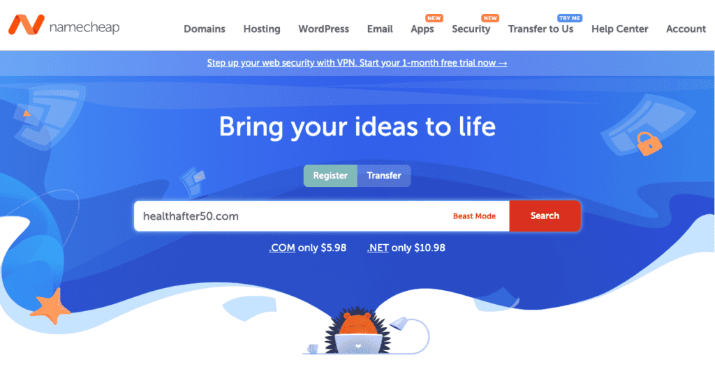 アフィリエイトウェブサイトドメインのnamecheap